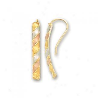 14k Tricolor Elegant Twisted Bar Drop Earrings