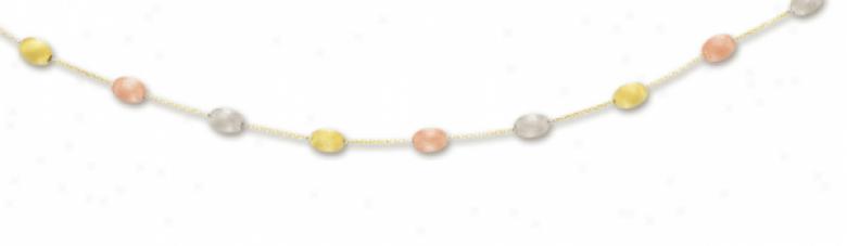 14k Tricolor Fancy Pebbles Necklace - 17 Inch