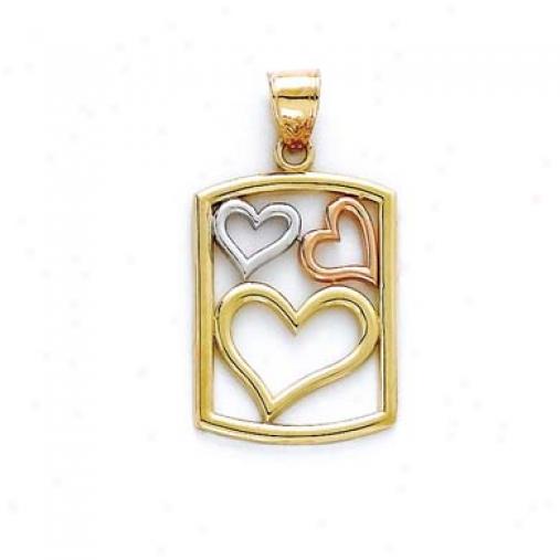 14k Tricolor Hearts Box Pendant