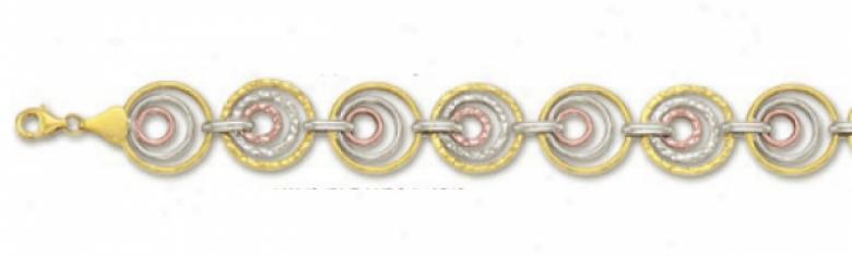 14k Tricolor Triple Circular Link Bracelet - 7.25 Inch