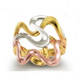 14k Tricolor Triple Twist Design Ring