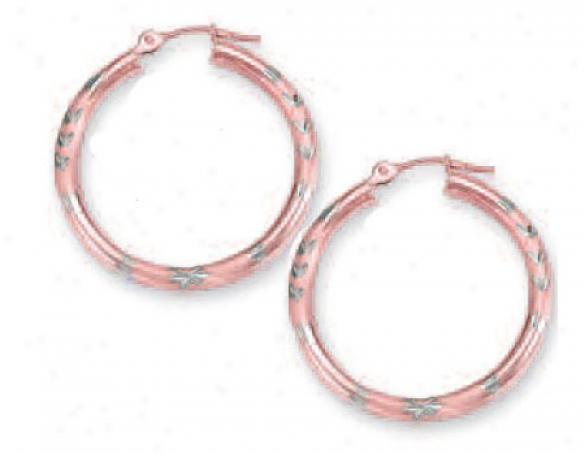 14k Two-tone 3 Mm Diamond-cut Hoop Earrings