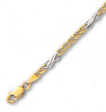 14k Two-tone 3.1 Mm Fancy Mariner Anklet - 10 Inch