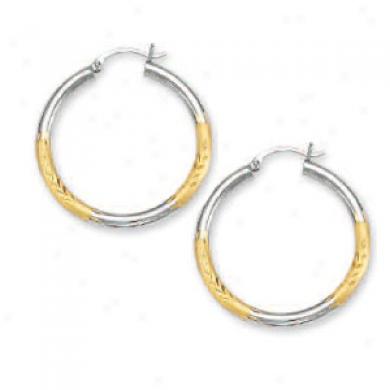 14k Two-tone 3.5 Mm Diamond-cut Clasp Earrings