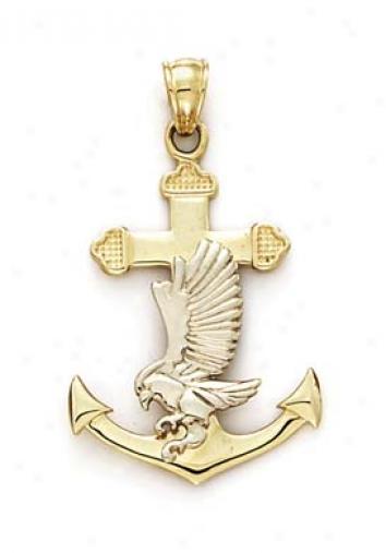 14k Two-tone Anchor And Eagle Pendant