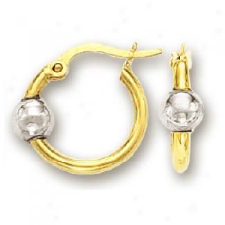 14k Two-tone Ball And Hoop Childrens Earrinngs