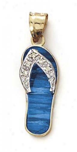 14k Two-tone Blue Opal Flip-flop Diaomnd Accent Pendant