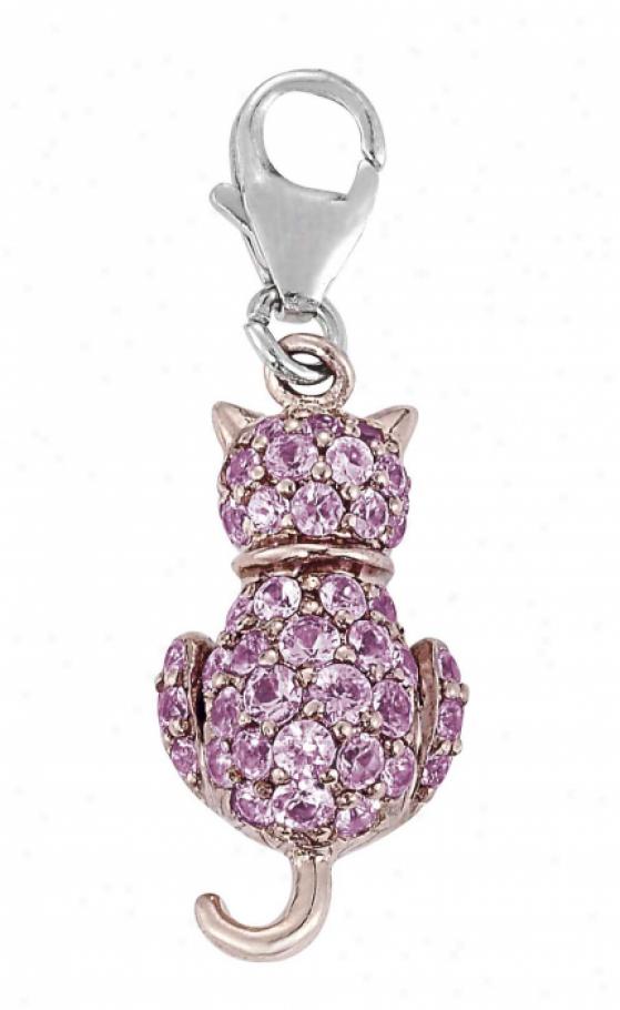 14k Two-tone Cat Round 1.5 Mm Pink Sapphire Charm