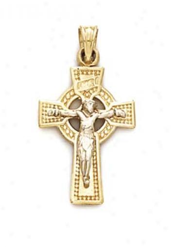 14k Two-tone Celtic Crucifix Pendant