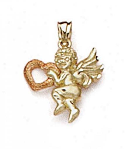 14k Two-tone Cherub Heart Pennant