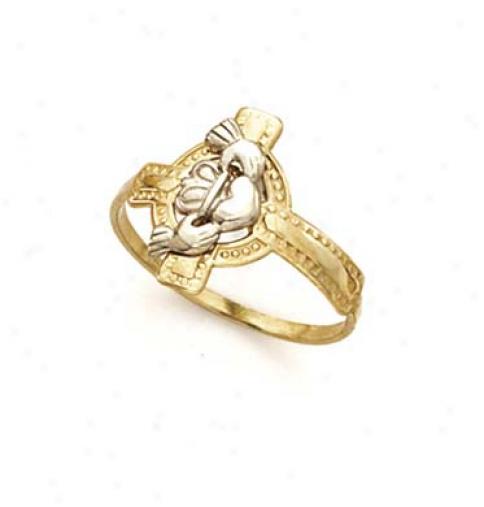 14k Two-tone Claddagh Cross Ring