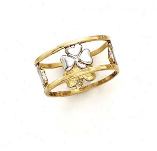 14k Two-tone Clover Band Ring