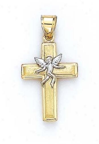 14k Two-tone Cross Angel Pendant