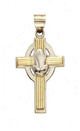 14k Two-tone Cross Commune with God Hands Pendant