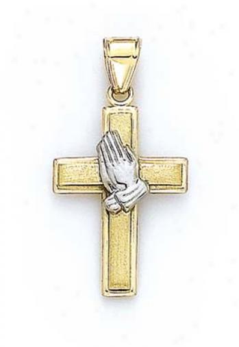 14k Two-tone Cross Praying Hand Pendant
