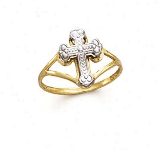 14k Two-tone Cross Ring