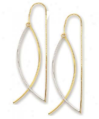 14k Two-tone Curve Bars Threader Earrings