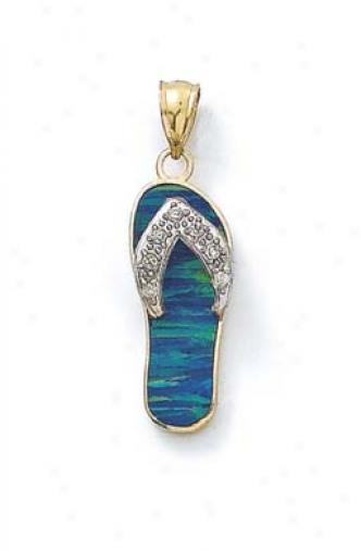 14k Two-tone Dark Blue Opal Flip-flop Diamond Accent Pendant