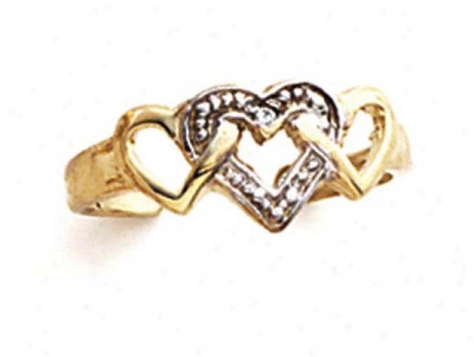 14k Two-tone Diamond 3 Hearts Toe Ring