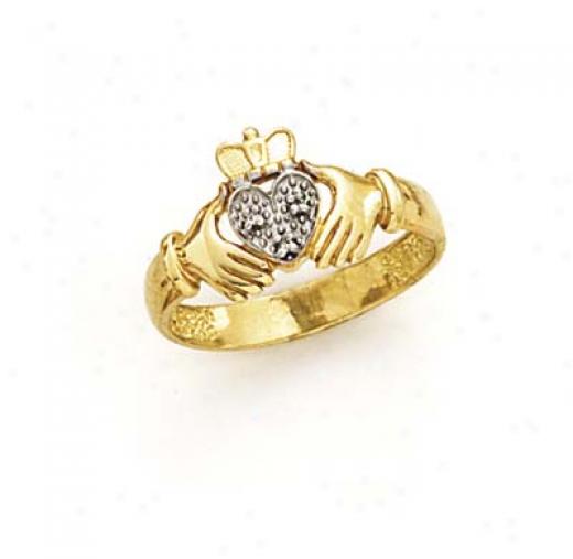 14k Two-tone Diamond Claddagh Ring