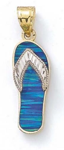 14k Two-tone Diamond-cut Blue Opal Flip-flop Pendant