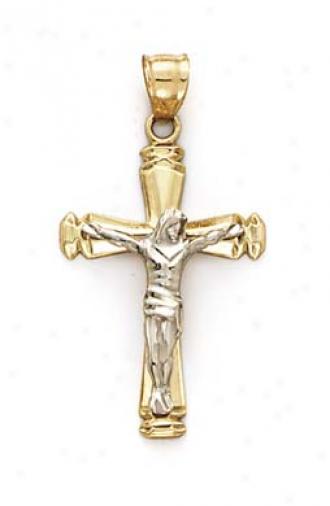 14k Two-tone Diamond-cut Capped Crucifix Pendant