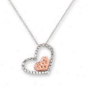14k Two-tone Diamond-cut Double Heart Sha Necklace - 17 Inch