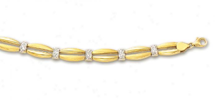 14k Two-tone Diamons-cut Fancy Bracelet - 7.25 Inch