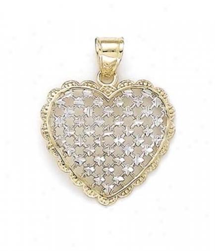 14k Two-tone Diamond-cut Heart Pendant