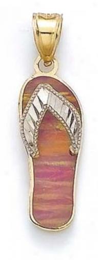 14k Two-tone Diamond-cut Orange Opal Flip-flop Pendant