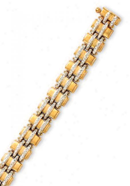 14k Two-tone Diamond-cut Pave Bracelet - 7.25 Inch
