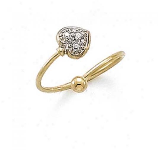 14k Two-tone Diamonc Heart Ball Toe Ring