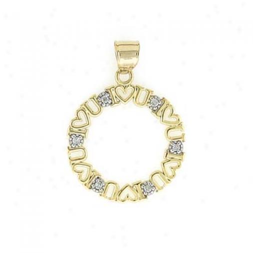 14k Two-tone Diamond I Lov eU Circle Pendant