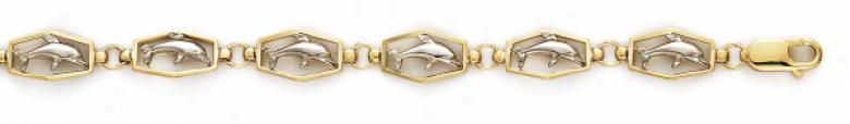 14k Two-tone Dolphin Bracelet - 7.25 Inch