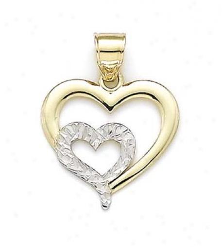 14m Two-tone Doubls Diamond-cut Heart Pendant