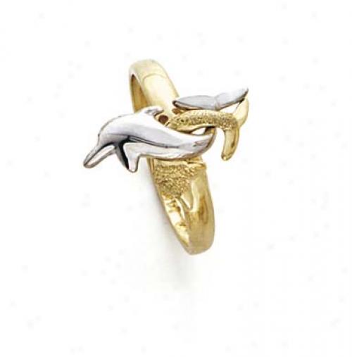 14k Two-tone Double Dolphins Ring