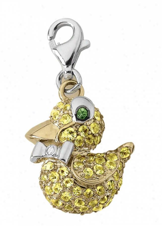 14k Two-tone Duck 1.5 Mm Yellow Sapphire And Diamond Charm