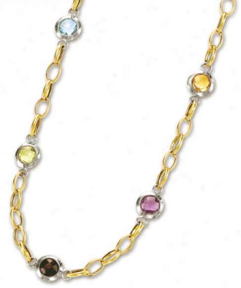 14k Two-tone Elegant Besel Set Gemstone Necklace - 18 Inch