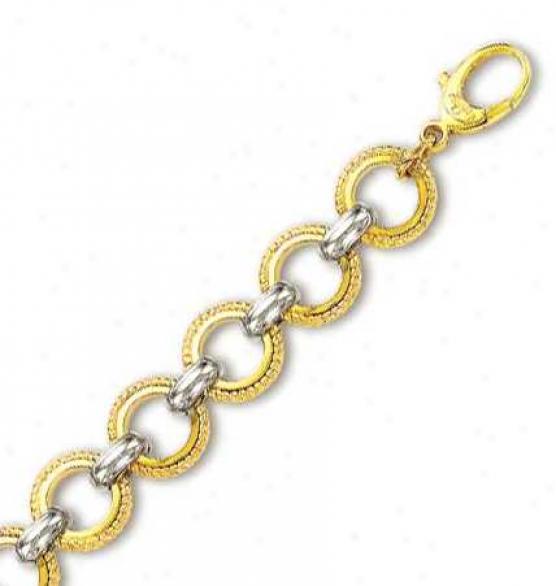 14k Two-tone Elegant Circular Design Link Bracelet - 7.5 Inc