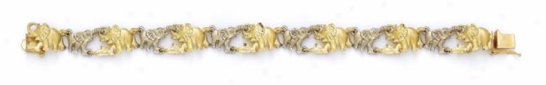14k Two-tone Elephant Bracelet - 7.25 Inch