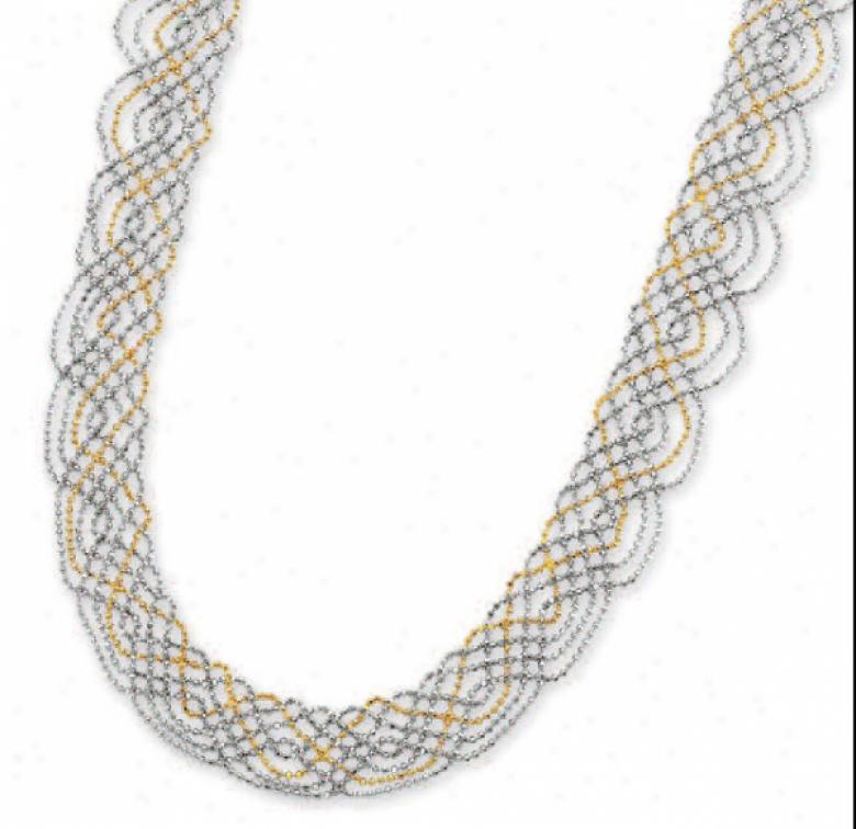 14k Two-tone Fancy Bead Necklace - 17 Inch