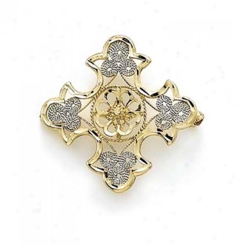 14k Two-tone Fancy Cross Pin