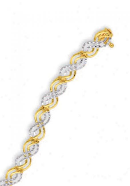 14k Two-tone Fancy Diamond-cut Celtic Bracelet - 7 Inch
