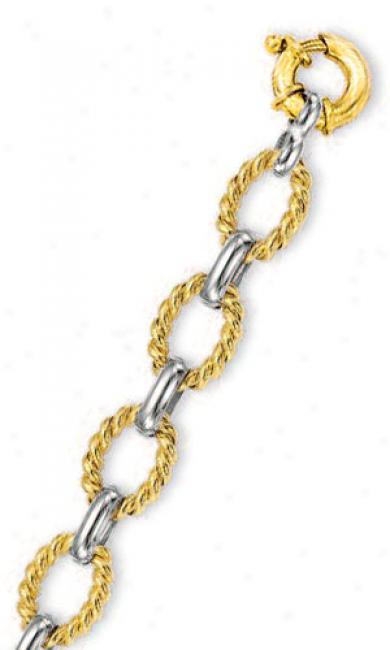 14k Two-tone Fancy Link Bracelet - 7.25 Inch