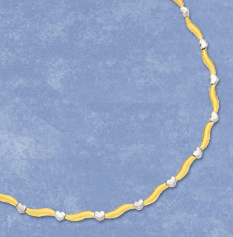 14k Two-ton eFancy Link Heart Station Necklace - 17 Inch