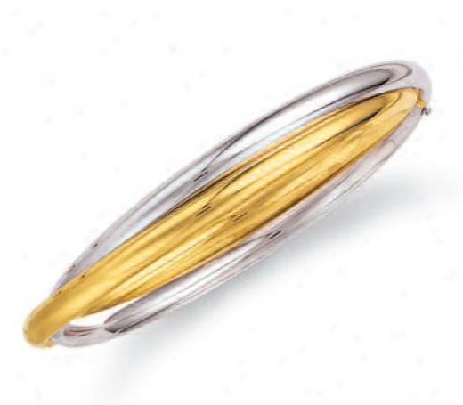 14k Two-tone Fancy Overlap Bangle - 7 Inch