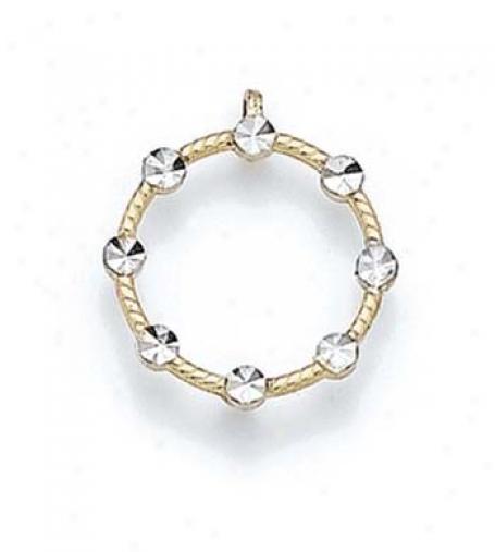 14k Two-tone Faux Diamond Circle Pendant