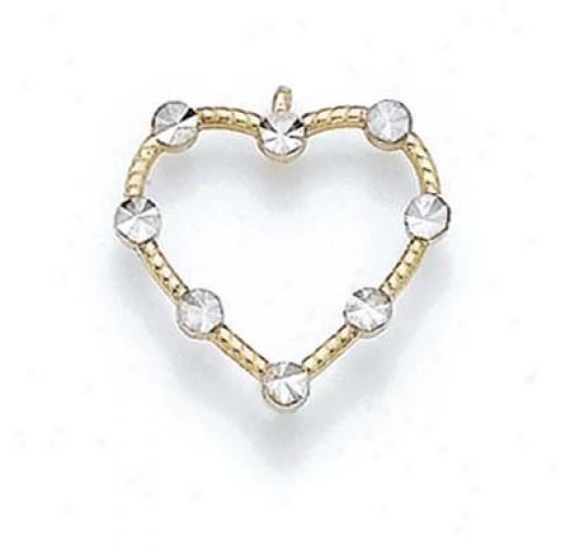 14k Two-tone Faux Diamond Heart Pendant