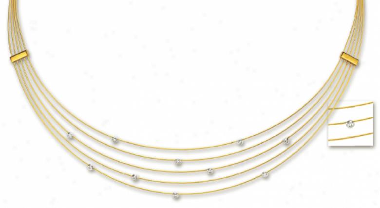 14k Two-tone Five Sgrand Elegant Diamond Necklace - 17 Inch