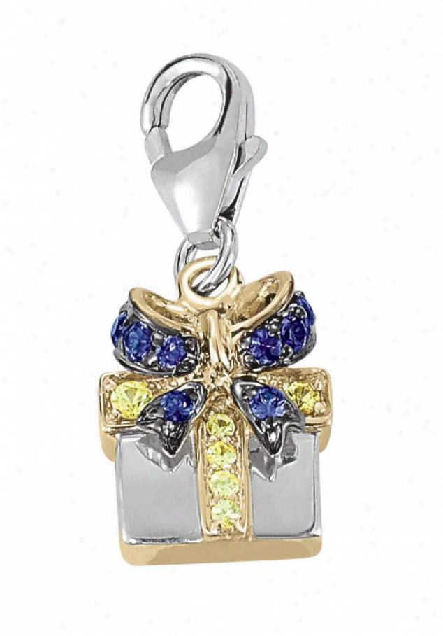 14k Two-tone Gift Basket Round 1.5 Mm Sapphire Charm